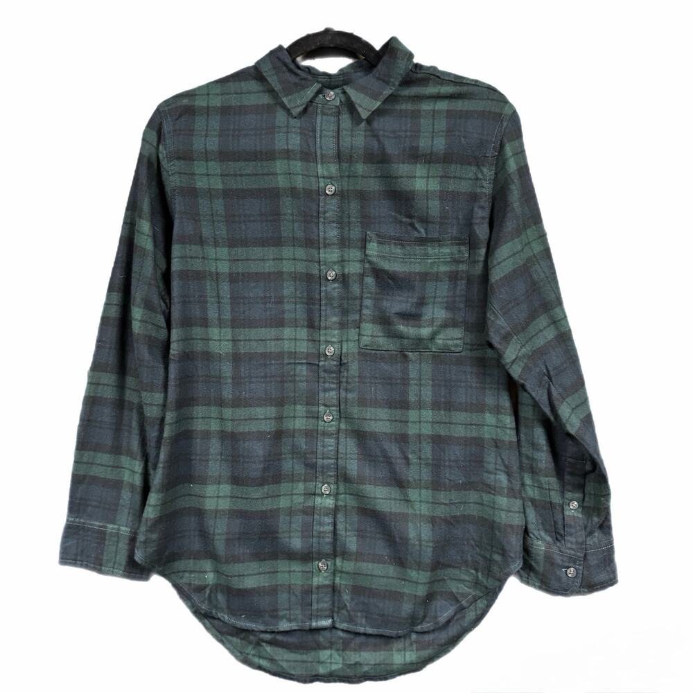 Abercrombie & Fitch SoftAF Flannel Shirt M Green Black Plaid Relaxed Fit